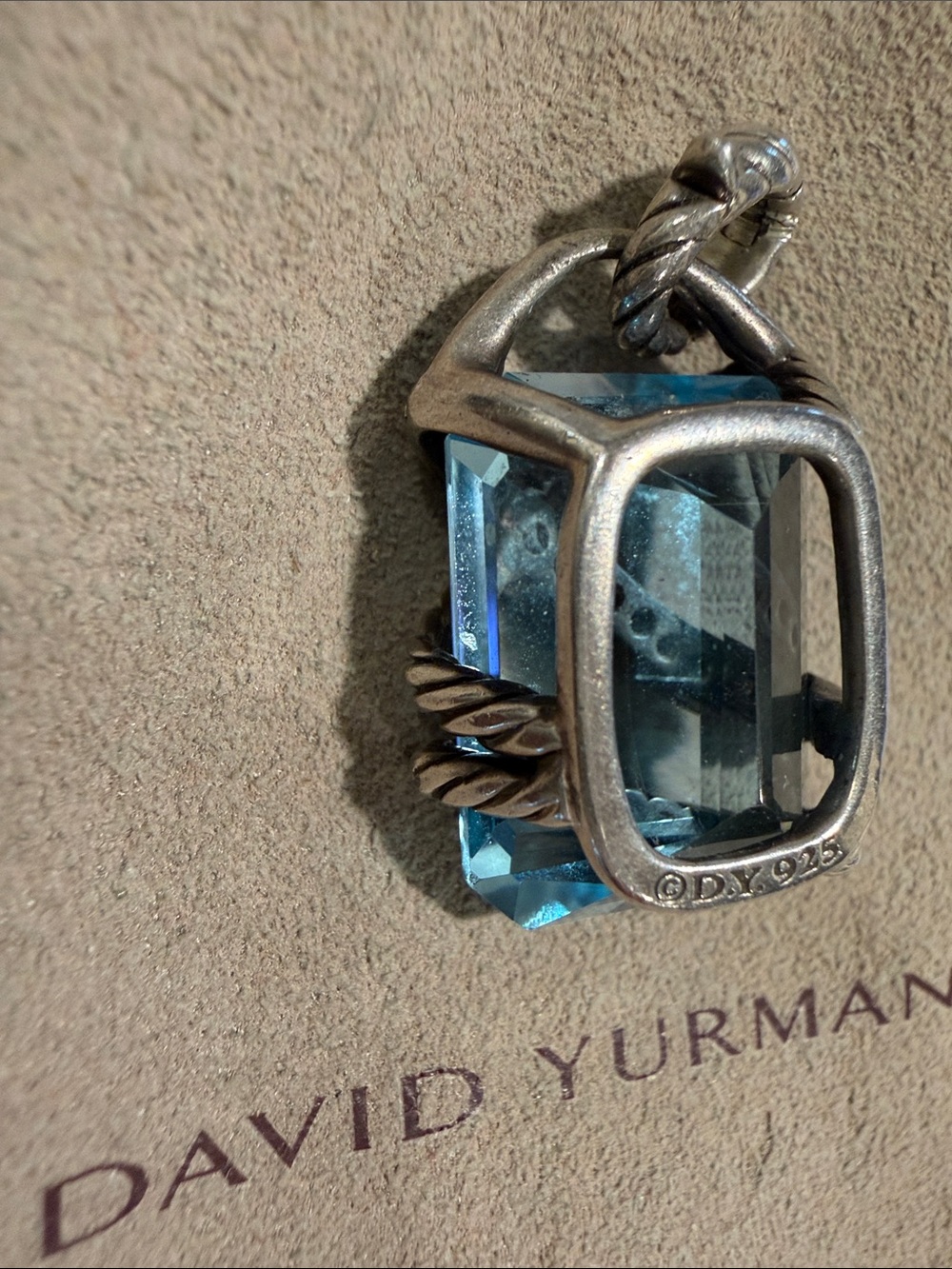 David Yurman Blue Topaz Cable Wrap Pendant with Diamonds. RARE - Picture 5 of 5